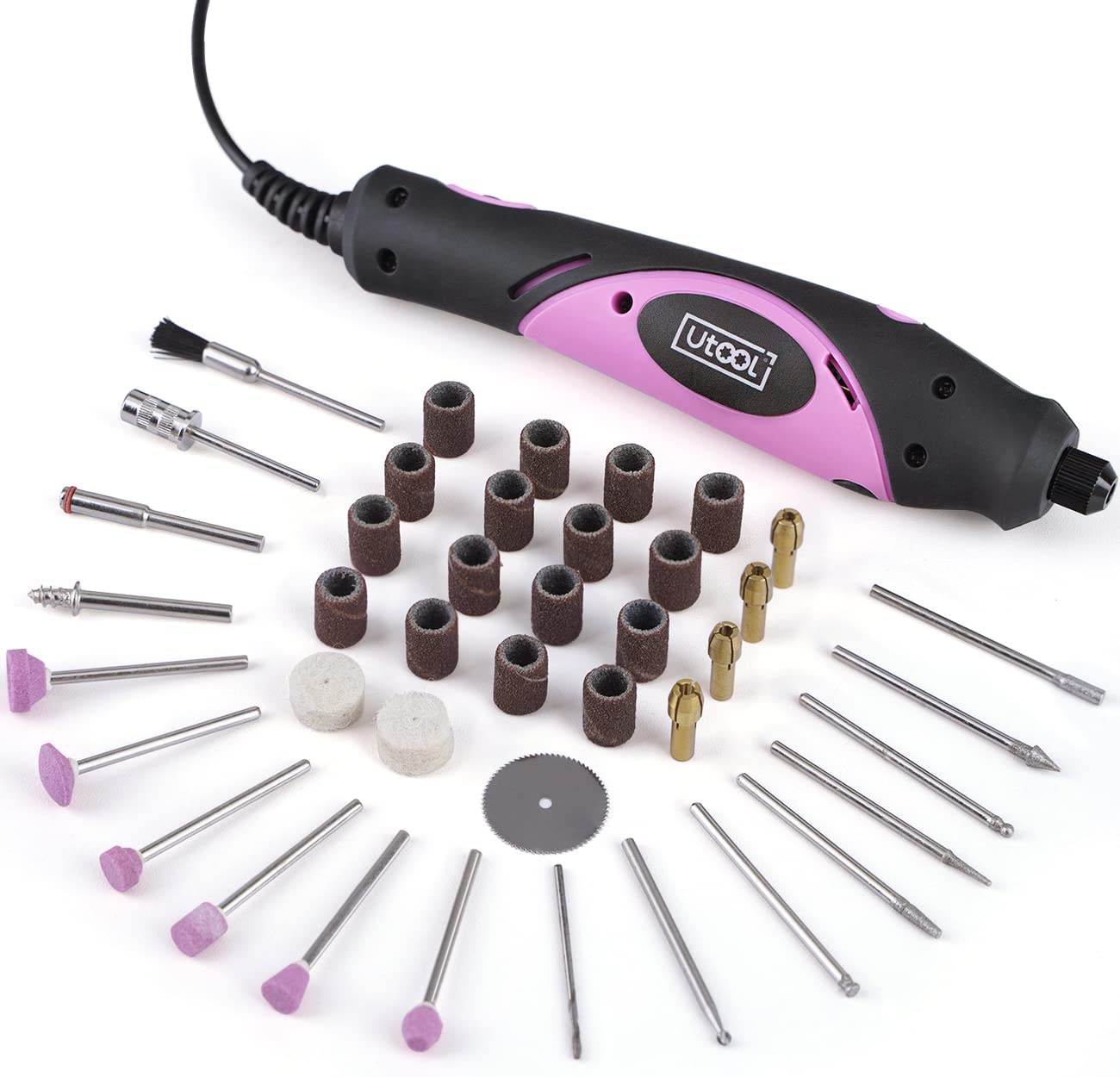 UTOOL Rotary Tool Kit with Variable Speed - 42 Accessories MultiPro Electric Drill Set for Handmade Crafting Projects and DIY Creations, 18V, HotPink