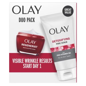 Olay Regenerist Advanced Anti-Aging Pore Scrub Cleanser (5.0 Oz) and Micro-Sculpting Face Moisturizer Cream (1.7 Oz) Skin Care Gift Set