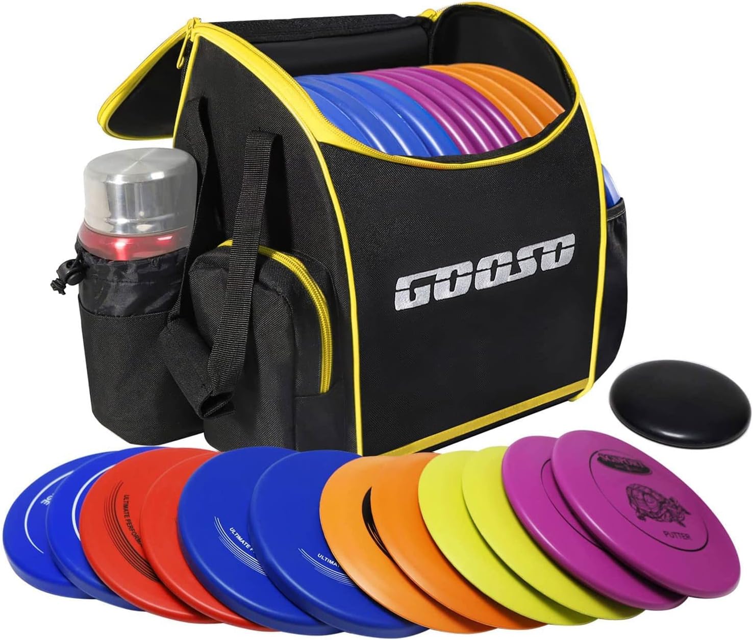 Disc Golf Set - Driver, Mid-Range and Putter Discs with Disc Golf Bag for Outdoor and Backyard, Comfortable Plastic, 6 Pack or 12 Pack