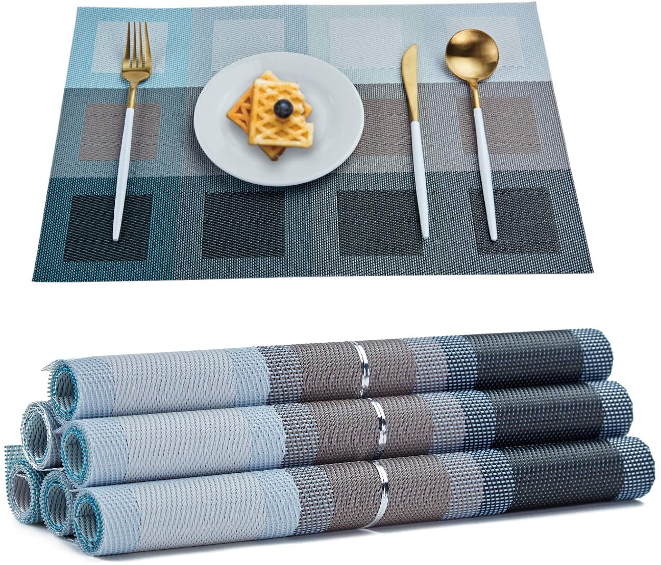 Placemats Set of 6 Woven Vinyl Table Mats, Kitchen Dining Table Decoration